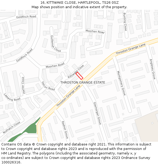 16, KITTIWAKE CLOSE, HARTLEPOOL, TS26 0SZ: Location map and indicative extent of plot