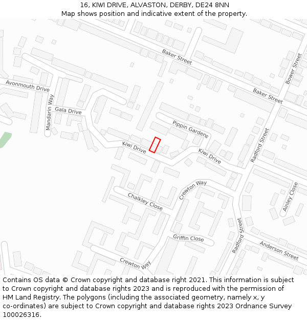 16, KIWI DRIVE, ALVASTON, DERBY, DE24 8NN: Location map and indicative extent of plot