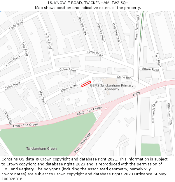 16, KNOWLE ROAD, TWICKENHAM, TW2 6QH: Location map and indicative extent of plot