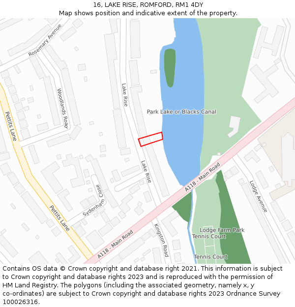 16, LAKE RISE, ROMFORD, RM1 4DY: Location map and indicative extent of plot