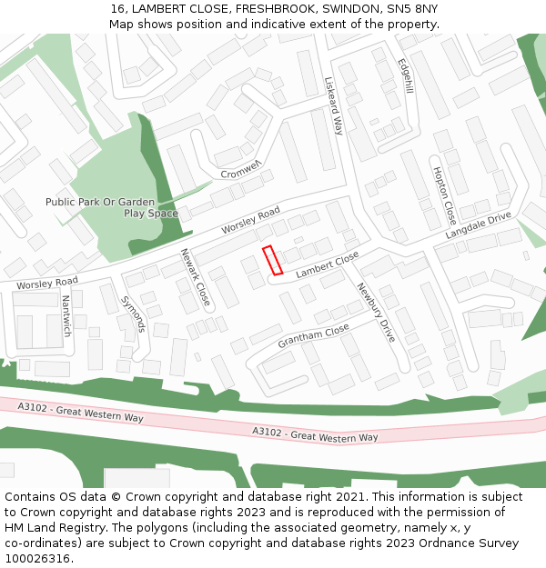 16, LAMBERT CLOSE, FRESHBROOK, SWINDON, SN5 8NY: Location map and indicative extent of plot