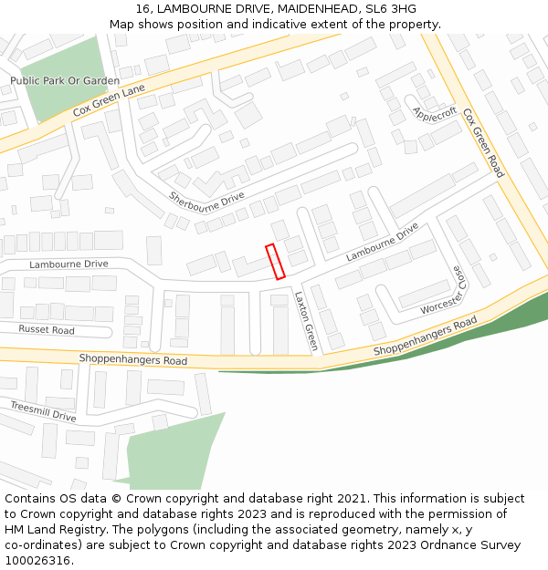 16, LAMBOURNE DRIVE, MAIDENHEAD, SL6 3HG: Location map and indicative extent of plot