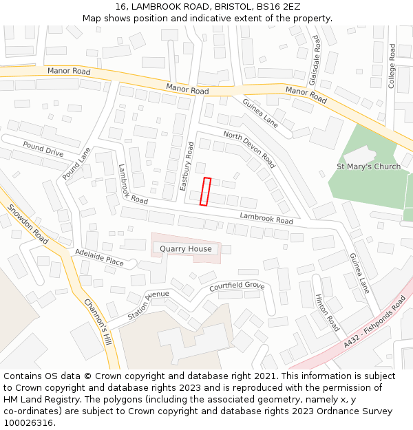 16, LAMBROOK ROAD, BRISTOL, BS16 2EZ: Location map and indicative extent of plot