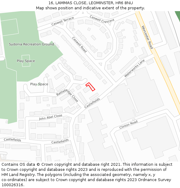 16, LAMMAS CLOSE, LEOMINSTER, HR6 8NU: Location map and indicative extent of plot