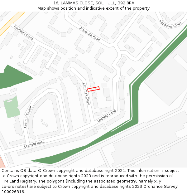 16, LAMMAS CLOSE, SOLIHULL, B92 8PA: Location map and indicative extent of plot