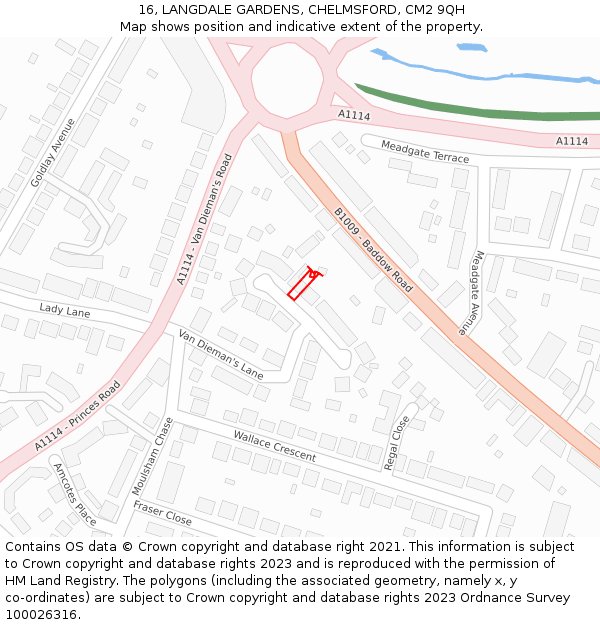 16, LANGDALE GARDENS, CHELMSFORD, CM2 9QH: Location map and indicative extent of plot