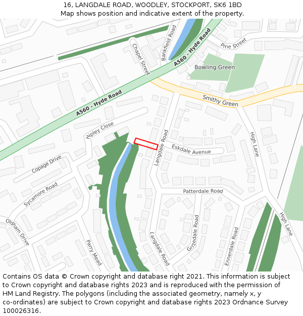 16, LANGDALE ROAD, WOODLEY, STOCKPORT, SK6 1BD: Location map and indicative extent of plot