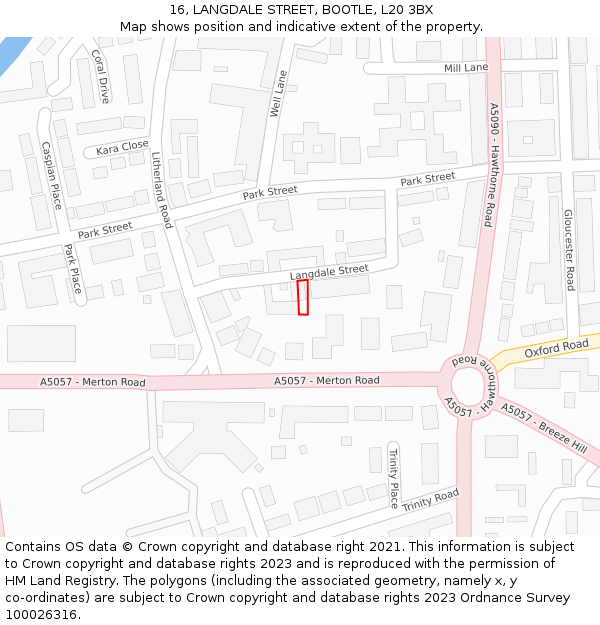 16, LANGDALE STREET, BOOTLE, L20 3BX: Location map and indicative extent of plot