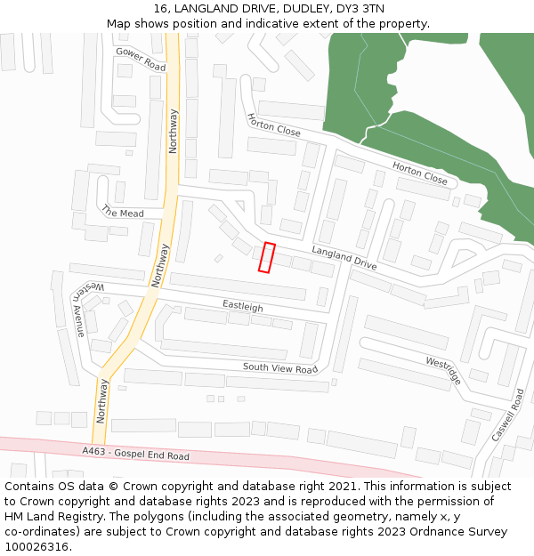 16, LANGLAND DRIVE, DUDLEY, DY3 3TN: Location map and indicative extent of plot