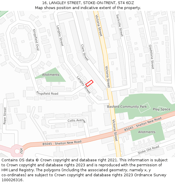 16, LANGLEY STREET, STOKE-ON-TRENT, ST4 6DZ: Location map and indicative extent of plot