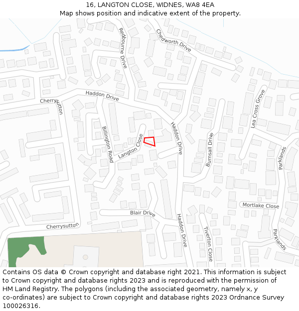 16, LANGTON CLOSE, WIDNES, WA8 4EA: Location map and indicative extent of plot