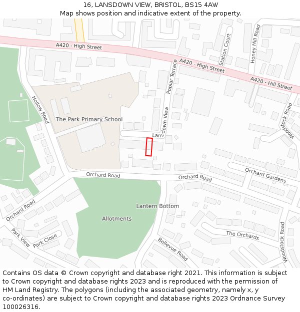 16, LANSDOWN VIEW, BRISTOL, BS15 4AW: Location map and indicative extent of plot