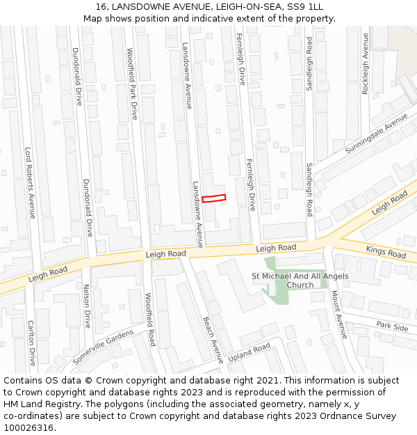 16, LANSDOWNE AVENUE, LEIGH-ON-SEA, SS9 1LL: Location map and indicative extent of plot