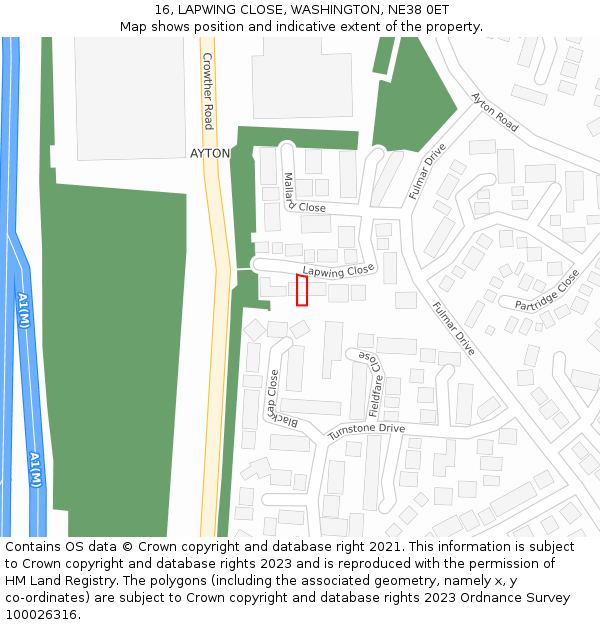 16, LAPWING CLOSE, WASHINGTON, NE38 0ET: Location map and indicative extent of plot