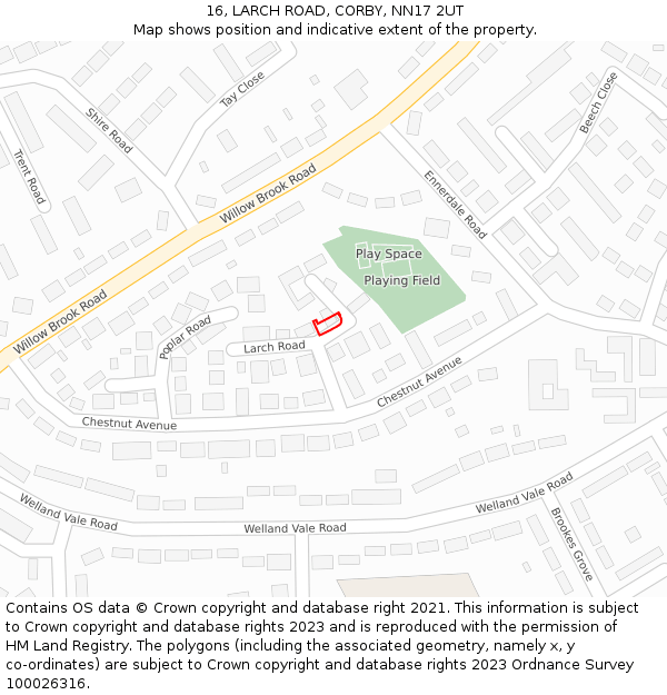 16, LARCH ROAD, CORBY, NN17 2UT: Location map and indicative extent of plot