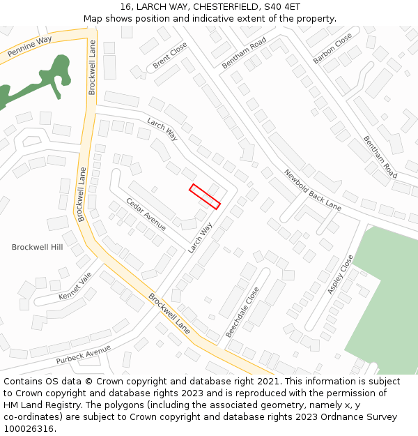 16, LARCH WAY, CHESTERFIELD, S40 4ET: Location map and indicative extent of plot