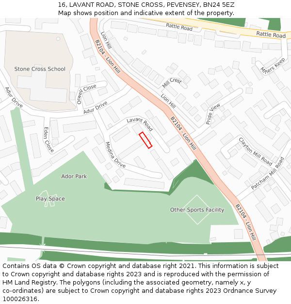 16, LAVANT ROAD, STONE CROSS, PEVENSEY, BN24 5EZ: Location map and indicative extent of plot