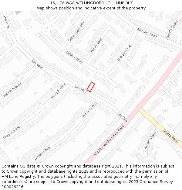 16, LEA WAY, WELLINGBOROUGH, NN8 3LX: Location map and indicative extent of plot