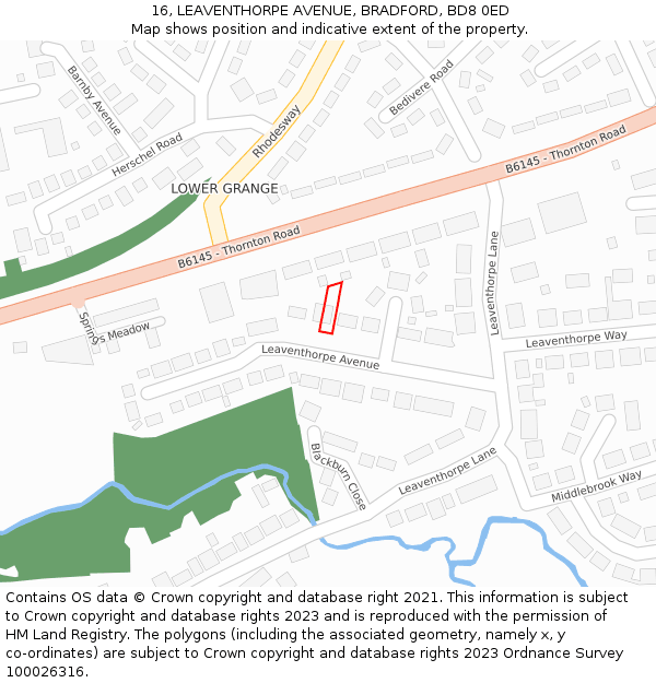 16, LEAVENTHORPE AVENUE, BRADFORD, BD8 0ED: Location map and indicative extent of plot