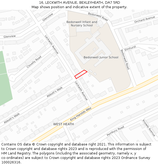 16, LECKWITH AVENUE, BEXLEYHEATH, DA7 5RD: Location map and indicative extent of plot