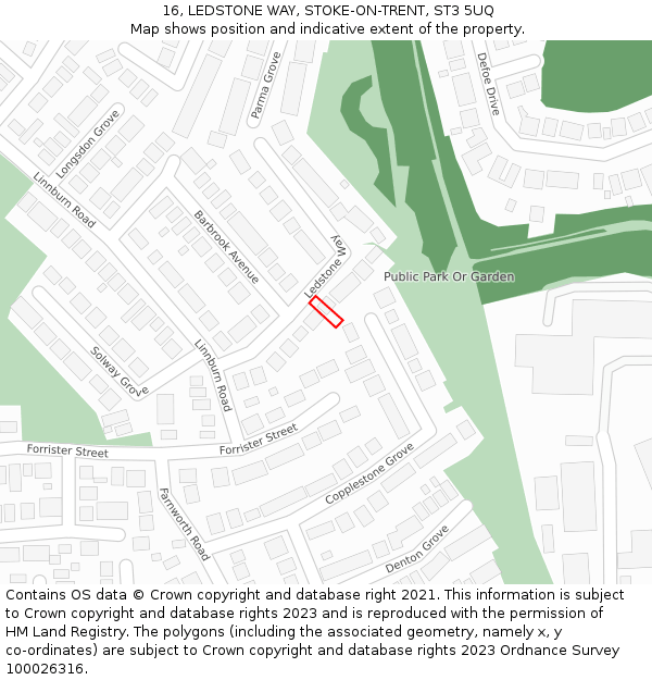 16, LEDSTONE WAY, STOKE-ON-TRENT, ST3 5UQ: Location map and indicative extent of plot