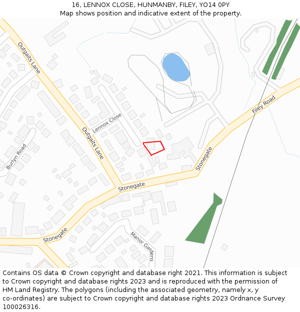 16, LENNOX CLOSE, HUNMANBY, FILEY, YO14 0PY: Location map and indicative extent of plot