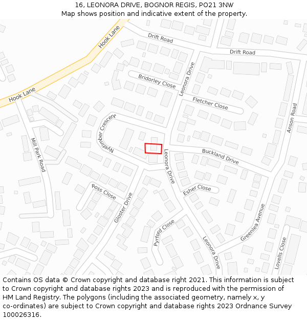 16, LEONORA DRIVE, BOGNOR REGIS, PO21 3NW: Location map and indicative extent of plot