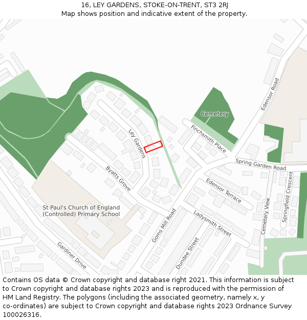 16, LEY GARDENS, STOKE-ON-TRENT, ST3 2RJ: Location map and indicative extent of plot