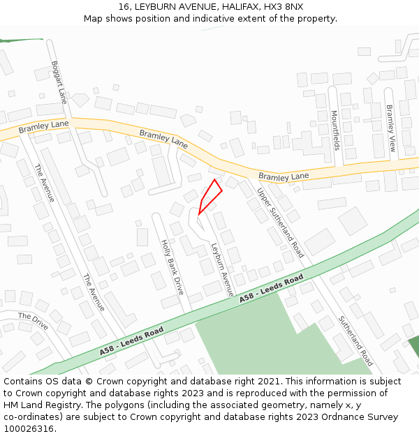 16, LEYBURN AVENUE, HALIFAX, HX3 8NX: Location map and indicative extent of plot