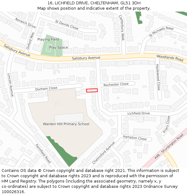 16, LICHFIELD DRIVE, CHELTENHAM, GL51 3DH: Location map and indicative extent of plot