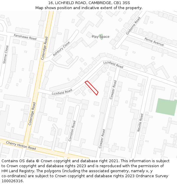 16, LICHFIELD ROAD, CAMBRIDGE, CB1 3SS: Location map and indicative extent of plot