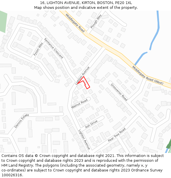 16, LIGHTON AVENUE, KIRTON, BOSTON, PE20 1XL: Location map and indicative extent of plot