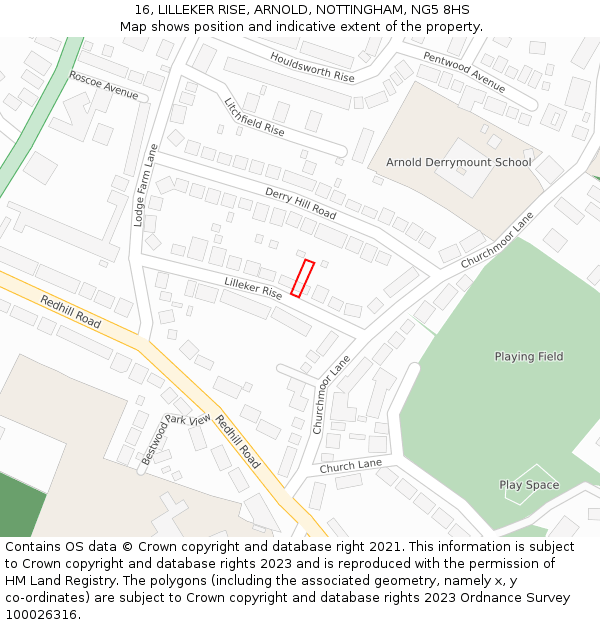 16, LILLEKER RISE, ARNOLD, NOTTINGHAM, NG5 8HS: Location map and indicative extent of plot