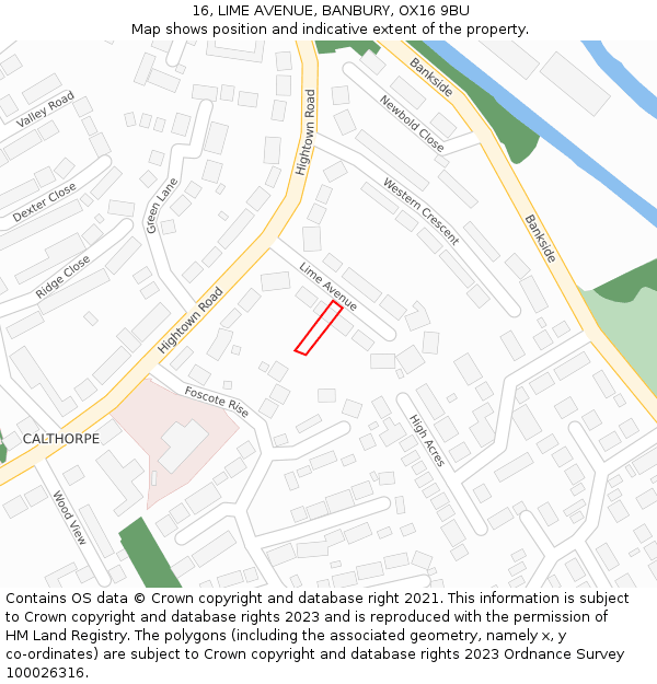 16, LIME AVENUE, BANBURY, OX16 9BU: Location map and indicative extent of plot