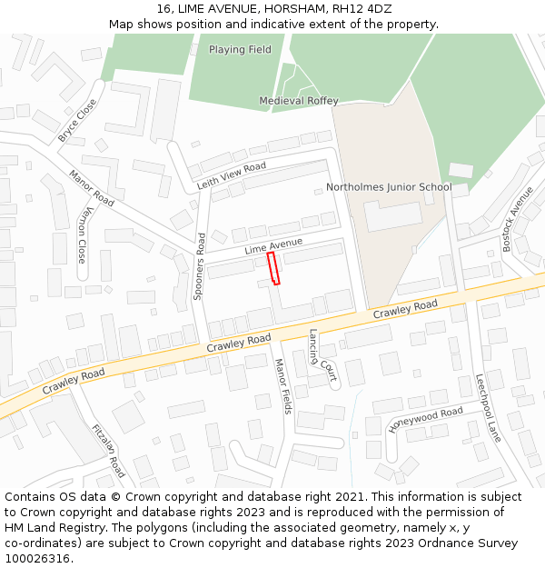 16, LIME AVENUE, HORSHAM, RH12 4DZ: Location map and indicative extent of plot