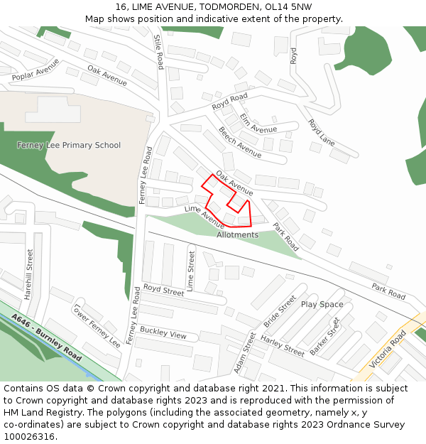 16, LIME AVENUE, TODMORDEN, OL14 5NW: Location map and indicative extent of plot