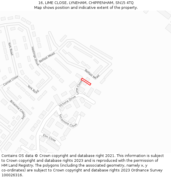 16, LIME CLOSE, LYNEHAM, CHIPPENHAM, SN15 4TQ: Location map and indicative extent of plot