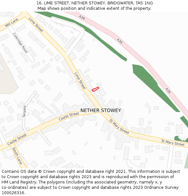 16, LIME STREET, NETHER STOWEY, BRIDGWATER, TA5 1NG: Location map and indicative extent of plot