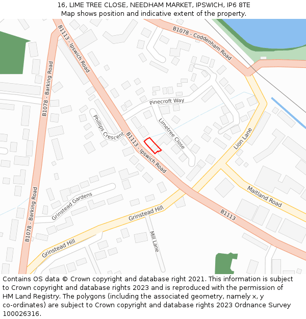 16, LIME TREE CLOSE, NEEDHAM MARKET, IPSWICH, IP6 8TE: Location map and indicative extent of plot