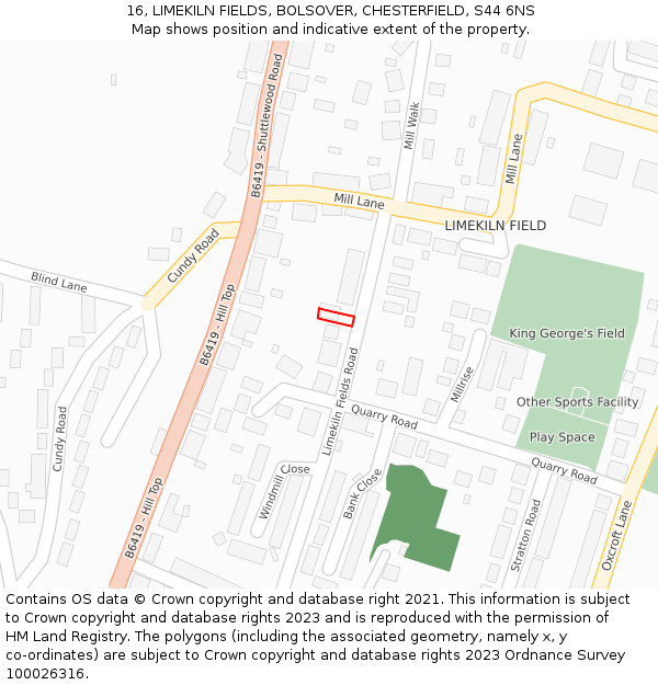 16, LIMEKILN FIELDS, BOLSOVER, CHESTERFIELD, S44 6NS: Location map and indicative extent of plot