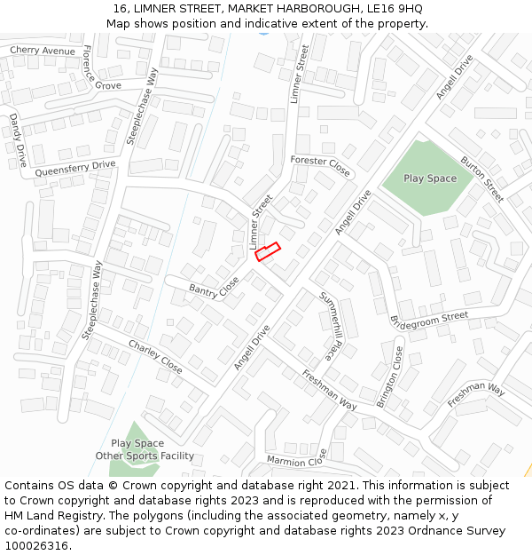 16, LIMNER STREET, MARKET HARBOROUGH, LE16 9HQ: Location map and indicative extent of plot