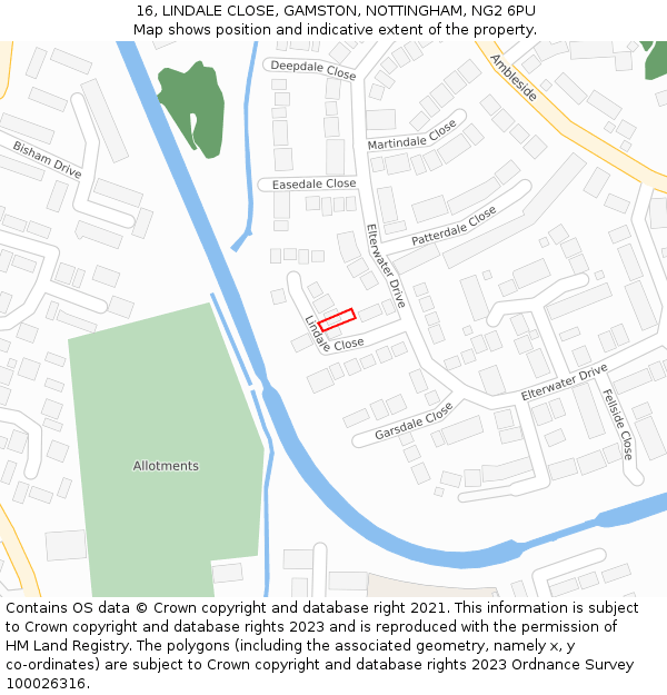 16, LINDALE CLOSE, GAMSTON, NOTTINGHAM, NG2 6PU: Location map and indicative extent of plot