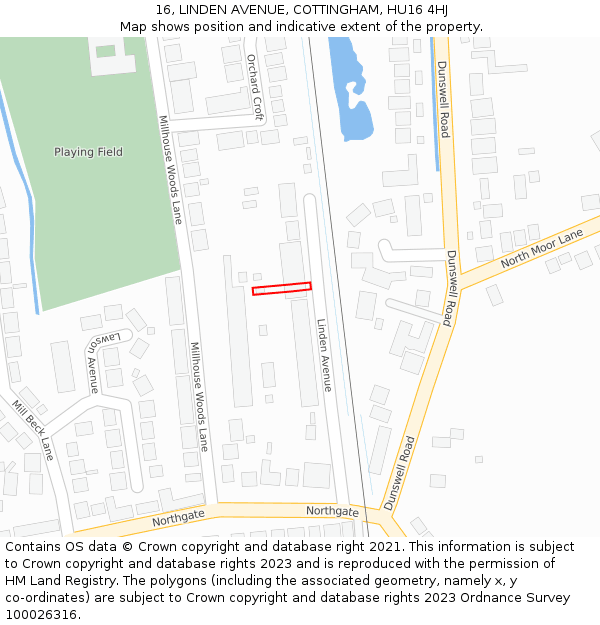 16, LINDEN AVENUE, COTTINGHAM, HU16 4HJ: Location map and indicative extent of plot