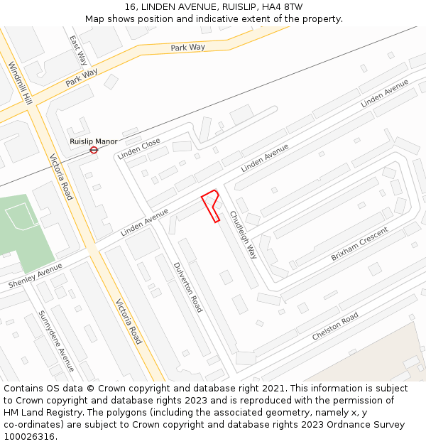 16, LINDEN AVENUE, RUISLIP, HA4 8TW: Location map and indicative extent of plot