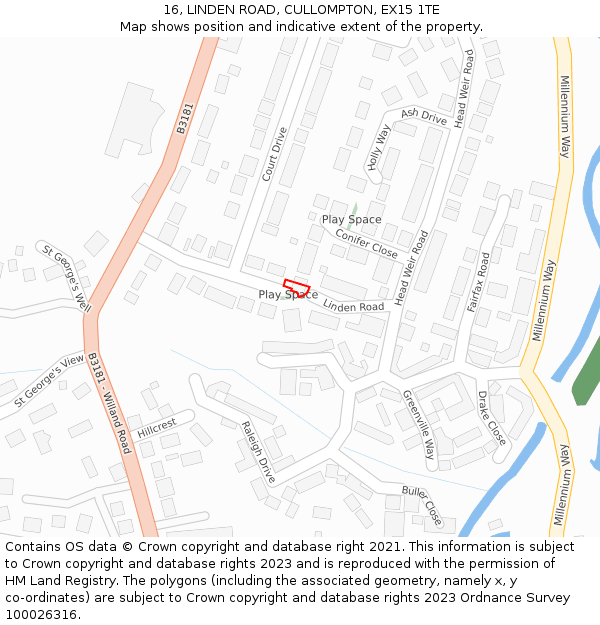 16, LINDEN ROAD, CULLOMPTON, EX15 1TE: Location map and indicative extent of plot