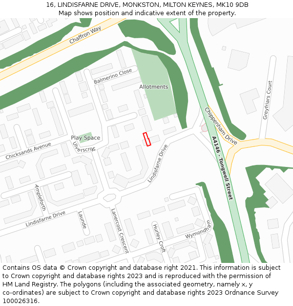 16, LINDISFARNE DRIVE, MONKSTON, MILTON KEYNES, MK10 9DB: Location map and indicative extent of plot