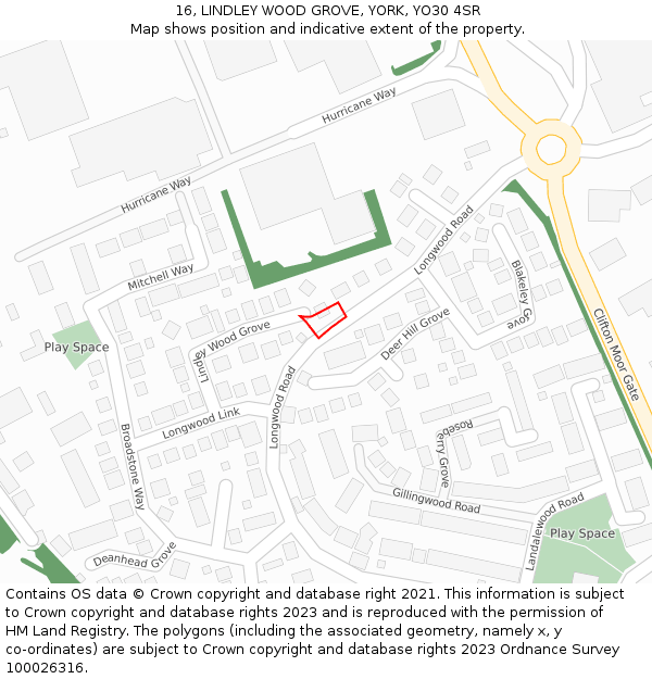 16, LINDLEY WOOD GROVE, YORK, YO30 4SR: Location map and indicative extent of plot