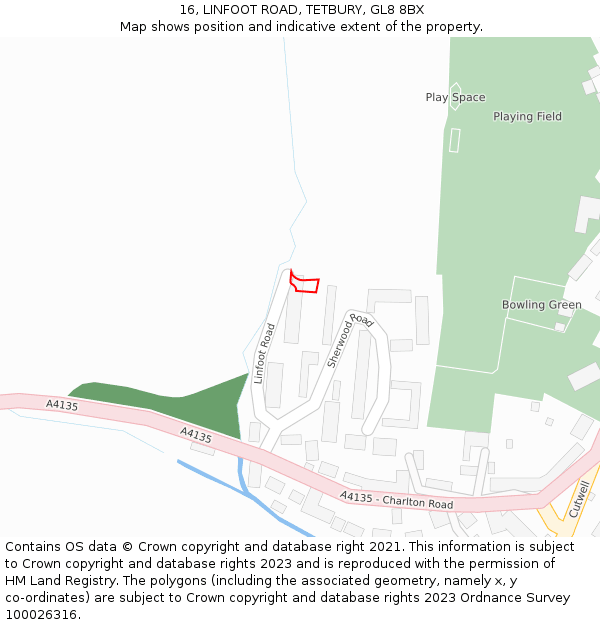 16, LINFOOT ROAD, TETBURY, GL8 8BX: Location map and indicative extent of plot