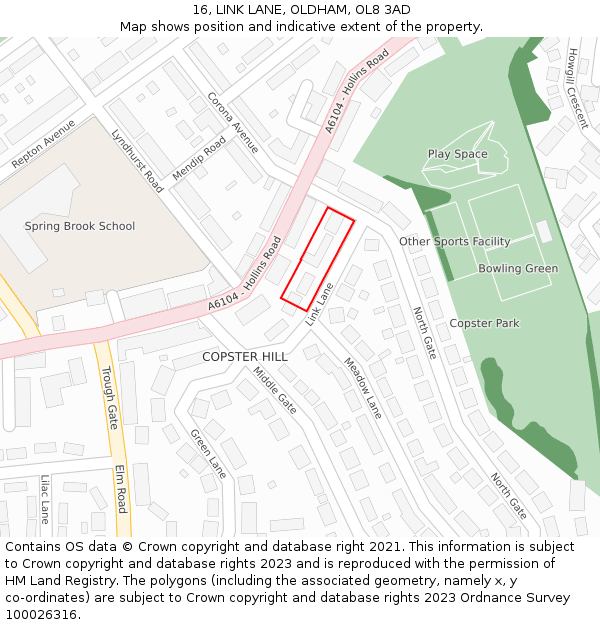 16, LINK LANE, OLDHAM, OL8 3AD: Location map and indicative extent of plot