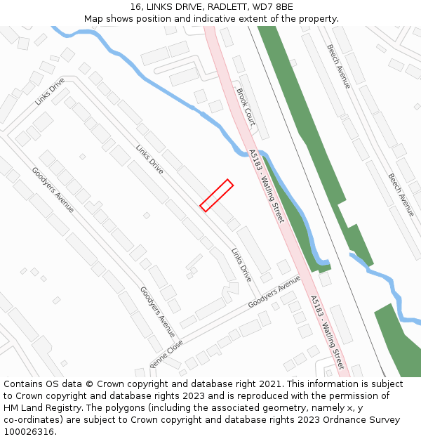 16, LINKS DRIVE, RADLETT, WD7 8BE: Location map and indicative extent of plot